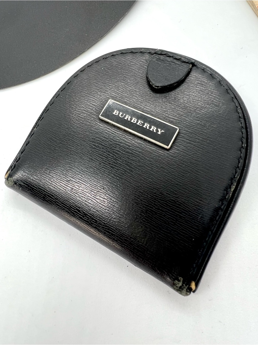 Vintage Burberry Black Leather Horseshoe Coin Purse Nova Check